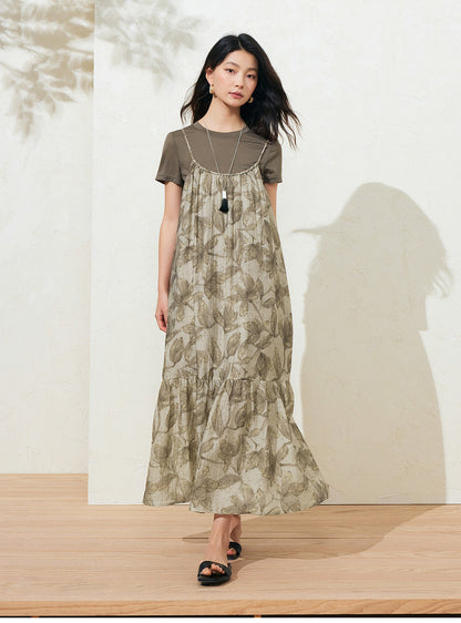 Sushe French Tencel Bubble Crinkled Slip Dress Acetate Short Sleeve T-Shirt -GWEN