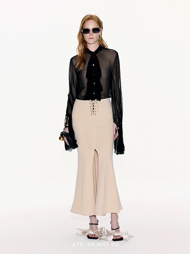 ATELIER MISS LU Court Style Flowing Sheer Mulberry Silk Top - ROSEMARY