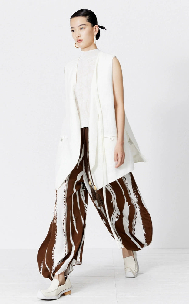 ZHUCHONGYUN summer white V-neck streamer linen vest vest-ZAWA.