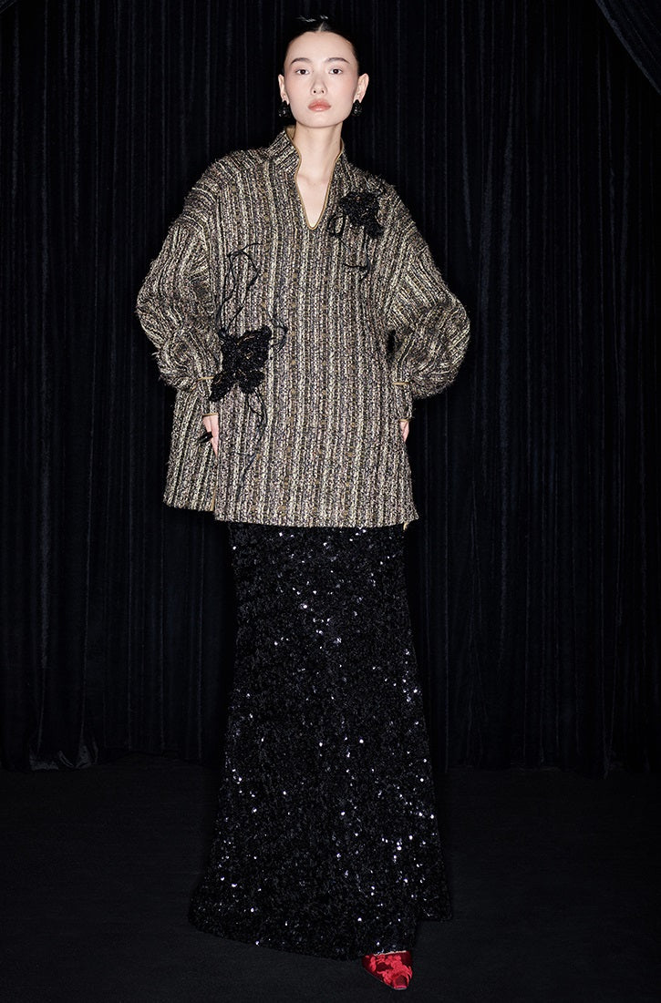 M essential Mackay designer Chanson  Wrought Iron Orchid Feather Beaded Top - growth.