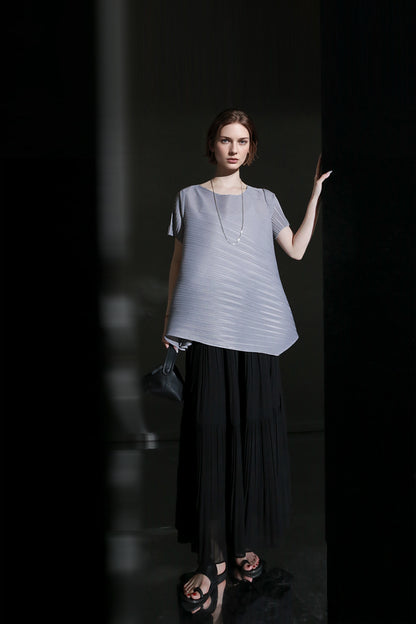 PIAOIN Miyake style simple premium pleated design T-shirt  -CECILLIA