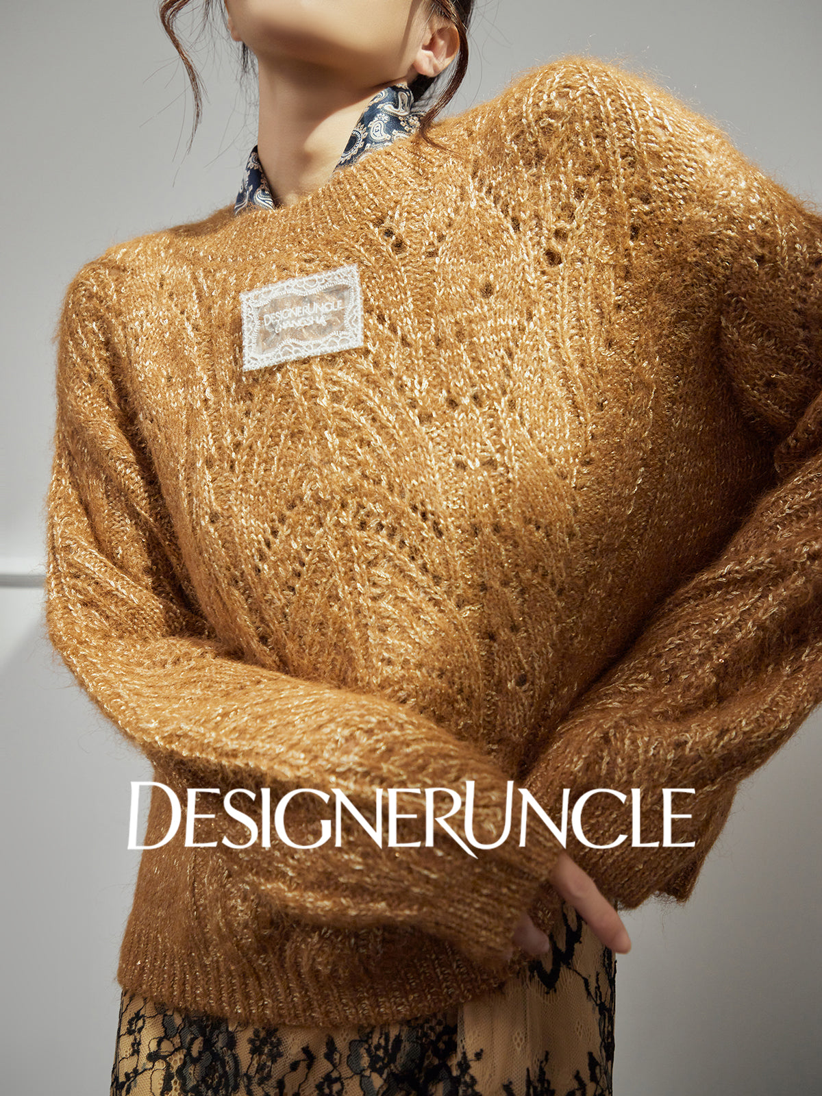 DGU|Vintage Golden Brown Design Lazy Style Thickened Mohair Sweater - Brian.