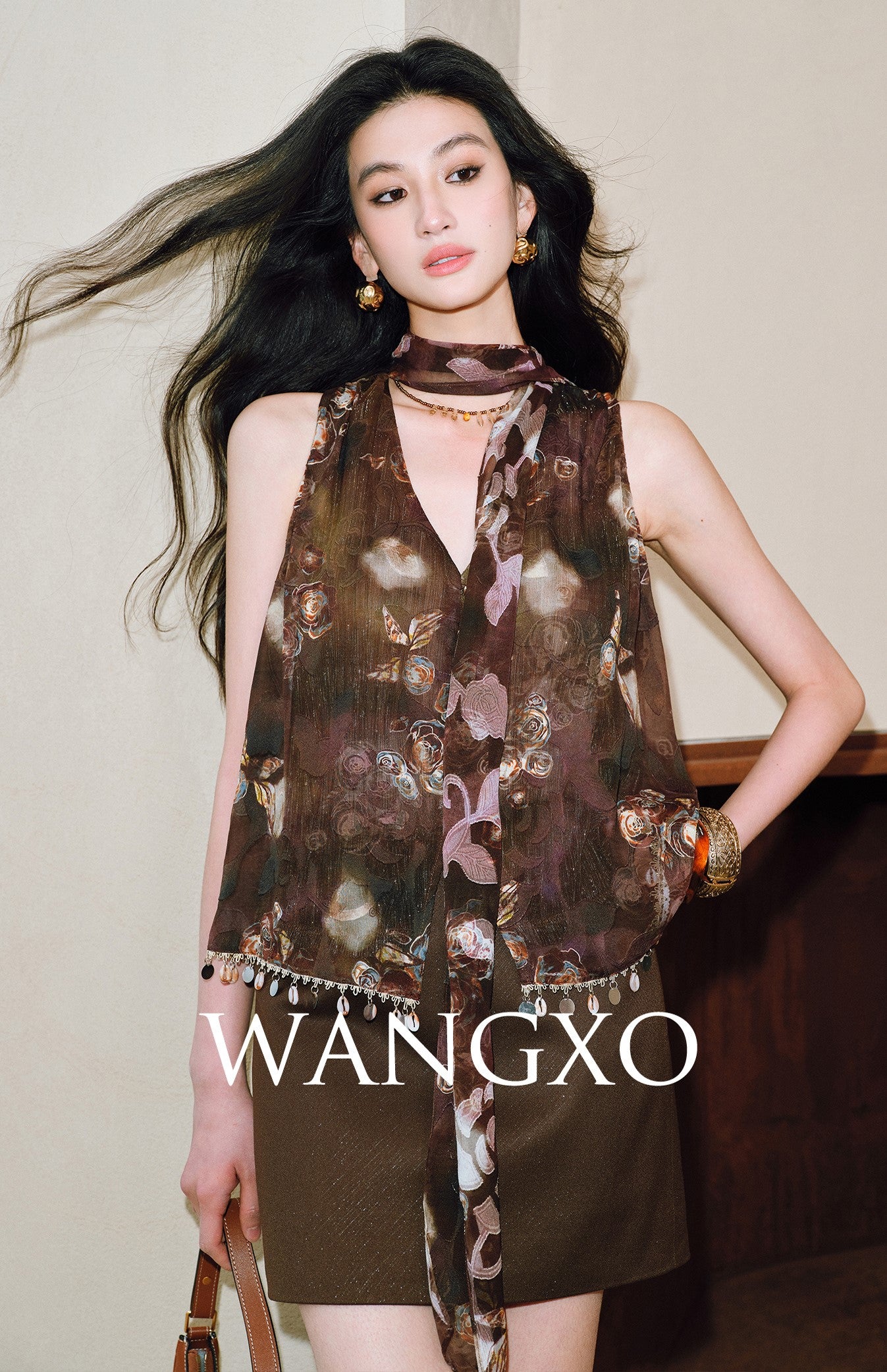 WANGXO Twill with Sequined Silk Wide Belt A-Line High-Waisted Short Skirt - NYXIE.