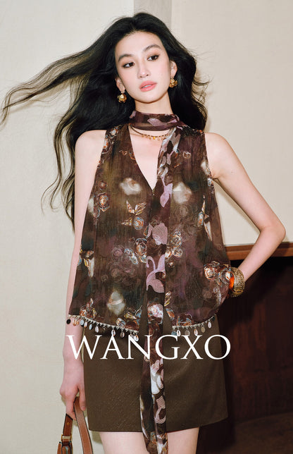 WANGXO Twill with Sequined Silk Wide Belt A-Line High-Waisted Short Skirt - NYXIE.