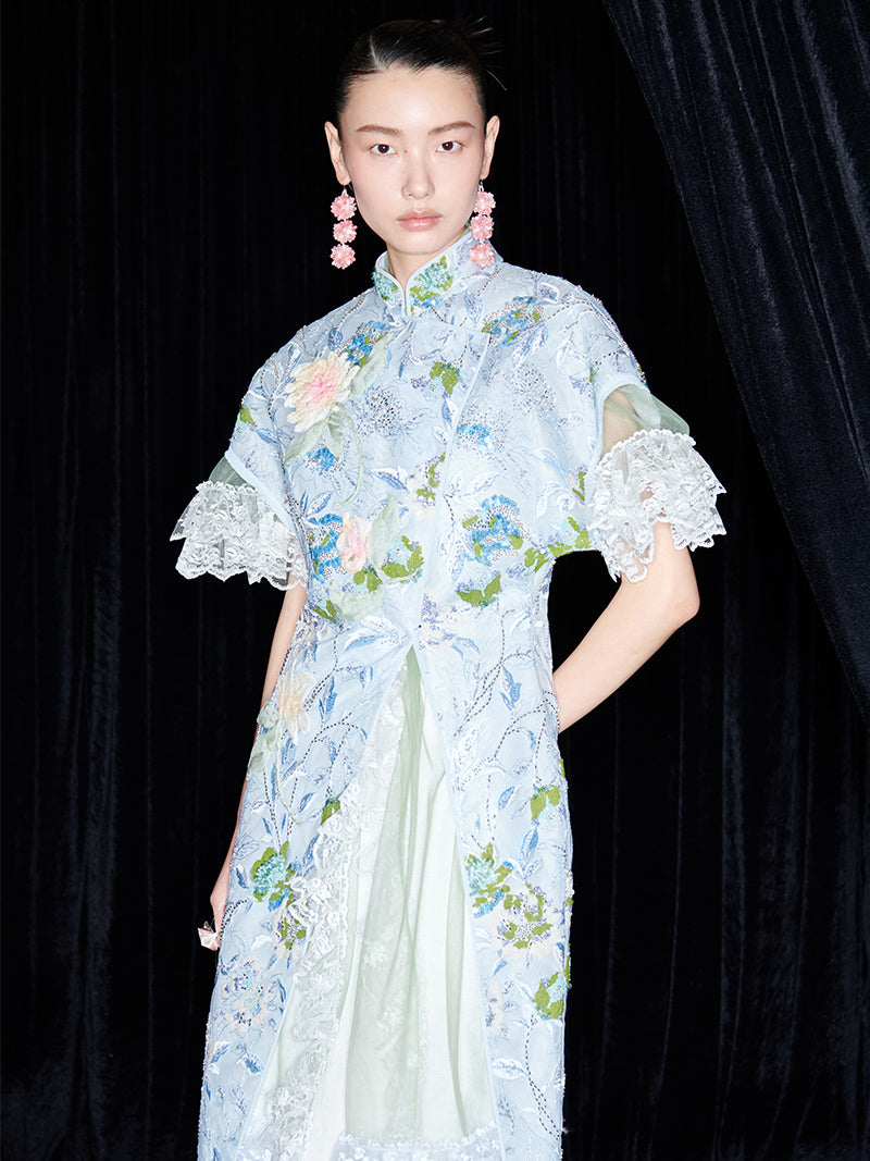 M essential Mackay designer Jiyi embroidery silk hand-dyed embroidered maxi dress - BAM.
