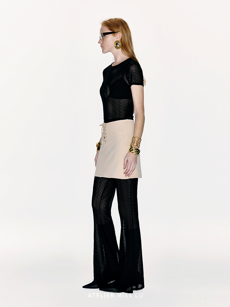 ATELIER MISS LU Logo Flocking Design Sheer Top -STRINGS.