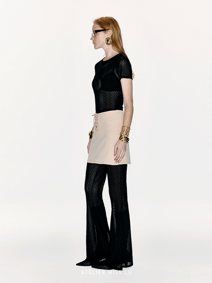 ATELIER MISS LU Logo Flocking Design Sheer Top -STRINGS.