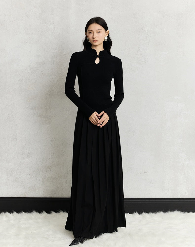 HECO Cheongsam Collar Hollow Buckle red black apricot Knitwear Slim Bottom - whom.