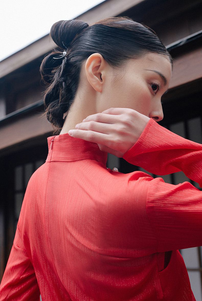 GOUDIN Engagement long-sleeved red dress-RIX.