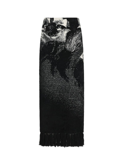 ZHUCHONGYUN winter fringed wool jacquard knit long skirt--MINATO.