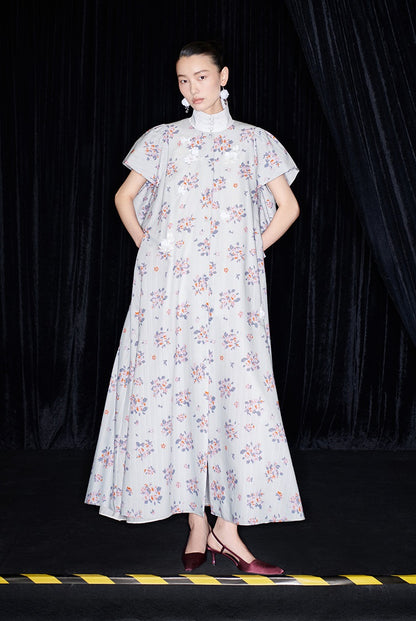 M essential Mackay designer Jinghe Printing floral nail bead puff sleeve dress - HAPPY.