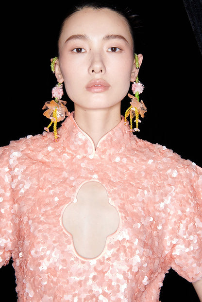 M essential Mackay designer label orange embroidered stand-up collar frame structure slim top - DEMI.