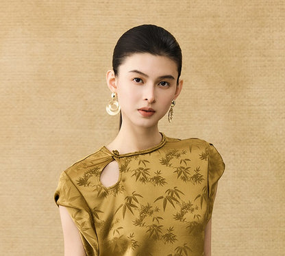 HECO Chinese Acetate Fugui Buckle Short Sleeve T-Shirt - CLOVE.