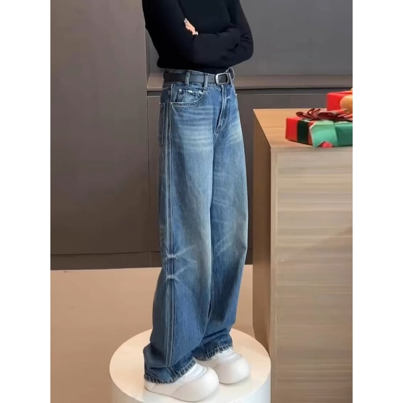 PIAOIN retro  wash jeans women's slim straight pants jeans -CLARA