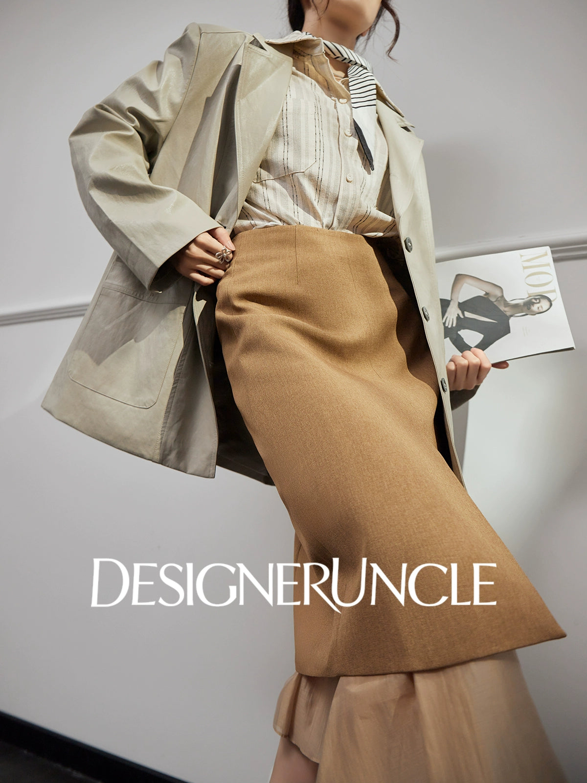 DGU "Light Twilight" Beige Gray Haining Genuine Leather Jacket - Billie.