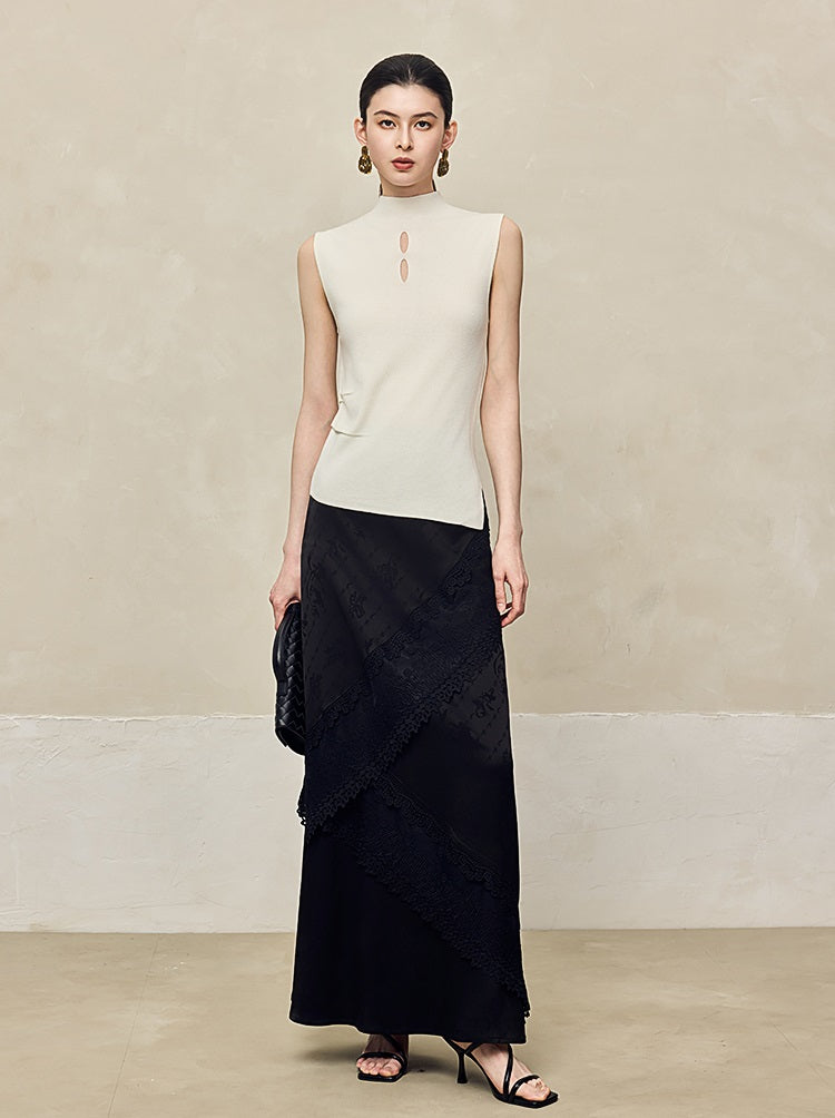 HECO Acetate Lace Drape A-line Long Skirt - EAGLE.