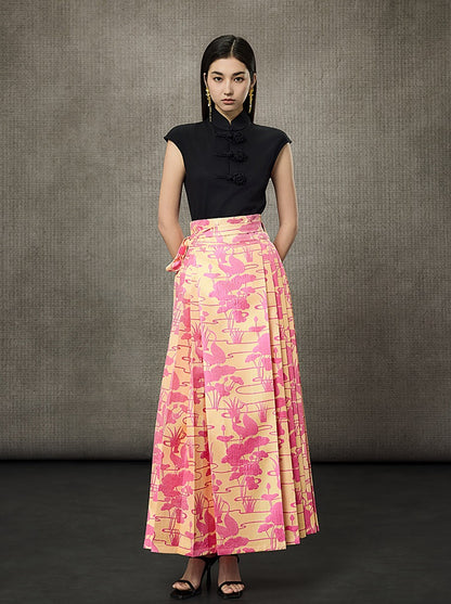 HECO Summer Lotus Pond Crane Long Skirt - GRAD.