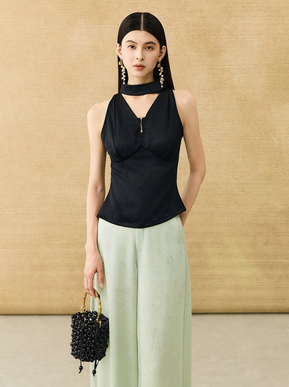 HECO Chinese Acetate V-Neck Waist Small Vest Top - ZEPH.