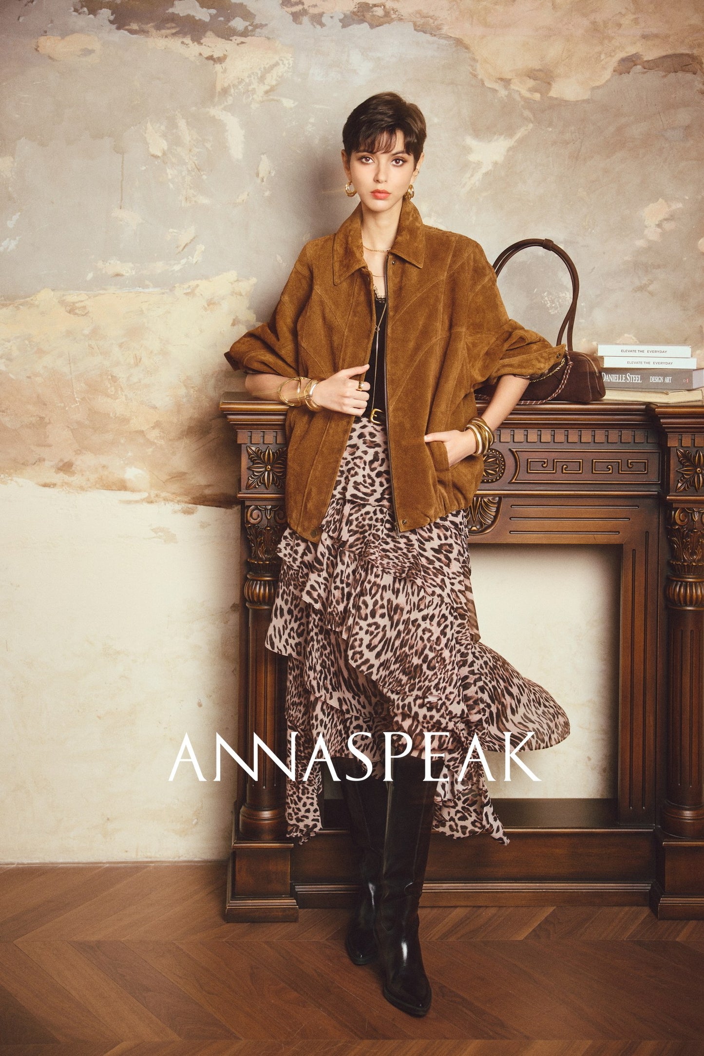 ANNASPEAK ROSSO Red Label Eco-Friendly Leather Heavy Jacket Skirt Set-GHUGH.