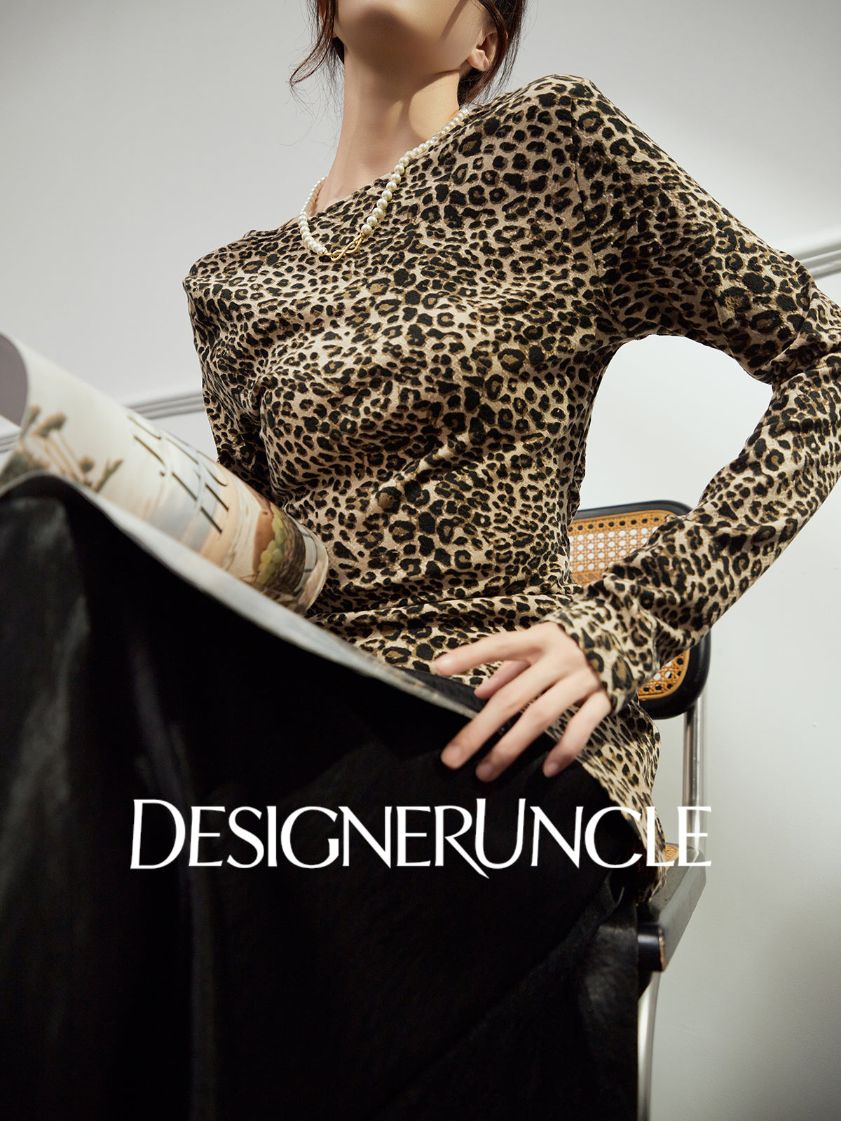 DGU|Leopard Shadow" leopard print knitted sweater new design niche slim temperament top - Antonio.