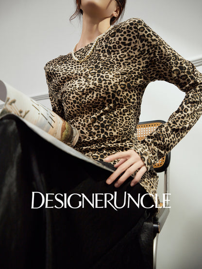 DGU|Leopard Shadow" leopard print knitted sweater new design niche slim temperament top - Antonio.