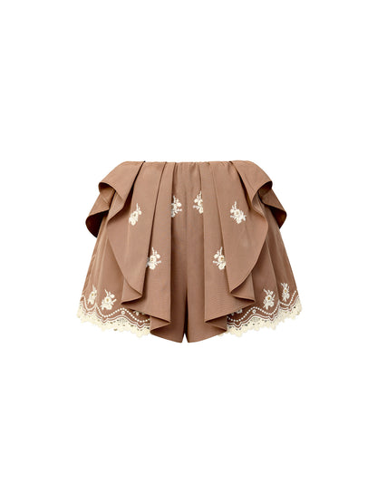 FAME flower embroidery deconstruction shorts fake two slacks