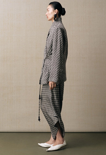 ZHUCHONGYUN linen checkerboard texture irregular skirt--KIMESTU.