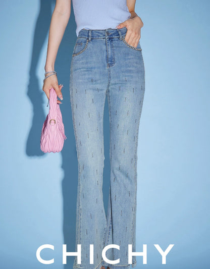 CHICHY chic bootcut high-waisted thin light blue long pants-SALLY