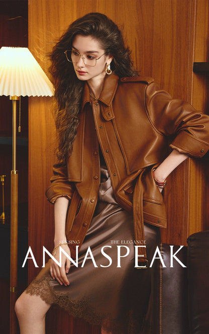 ANNASPEAK brand environmentally friendly leather silhouette jacket-LOXY.