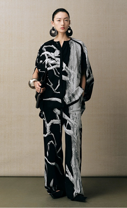 ZHUCHONGYUN jacquard wide-leg knitted trousers and top outfit set-NANCY.