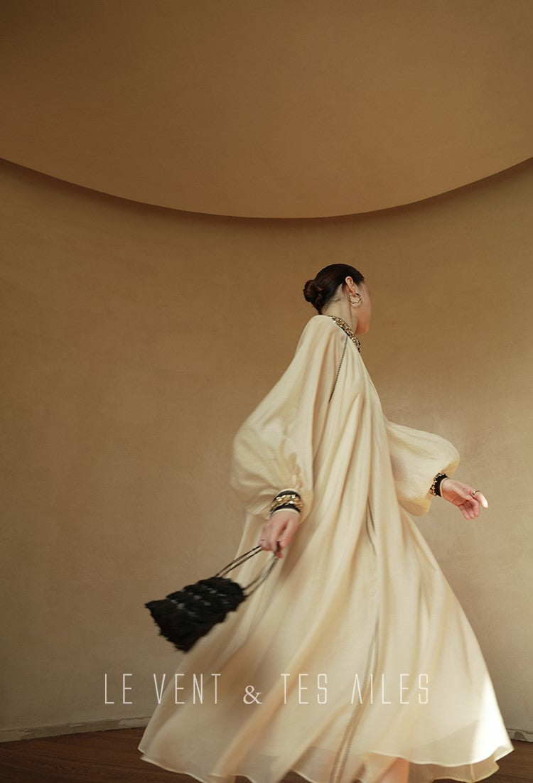 LE VENT&TES AILES retro Crystal embellished Premium Silhouette Tencel Beaded vacation Dress-YUTA