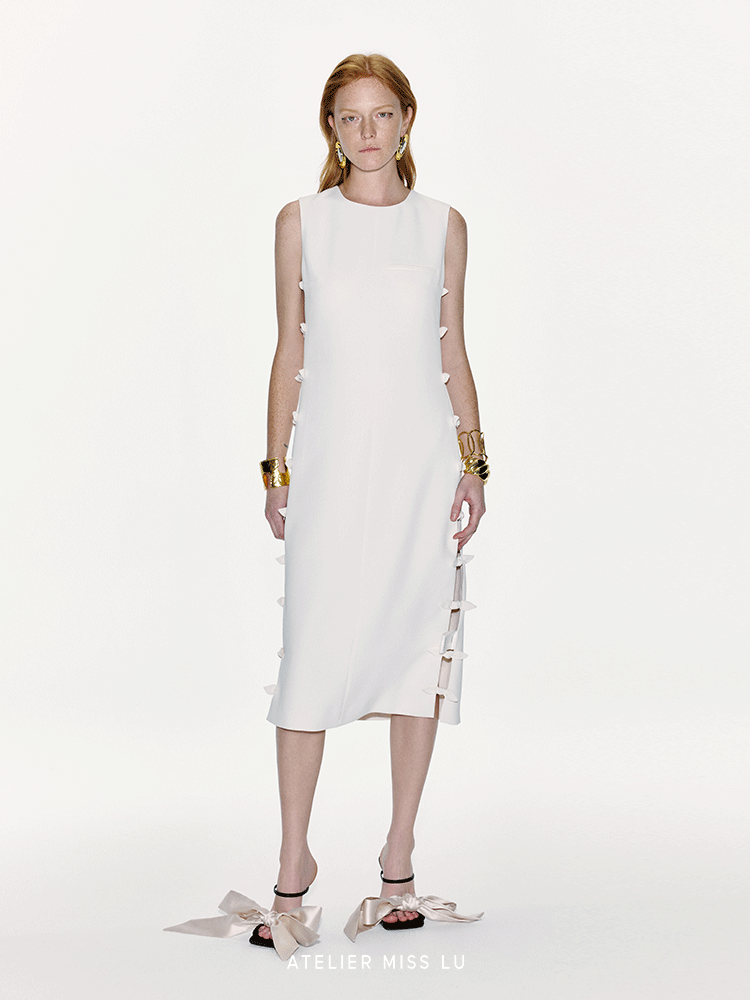 ATELIER MISS LU Cut-out Rabbit Ear Ribbon Patchwork Dress - ADAM.