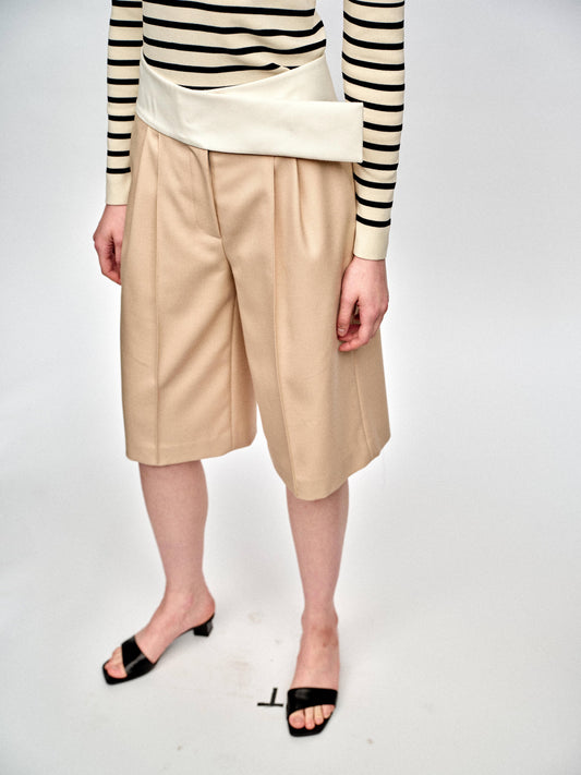 SERRER Contrast splicing waist design wool shorts - ELIJAH.