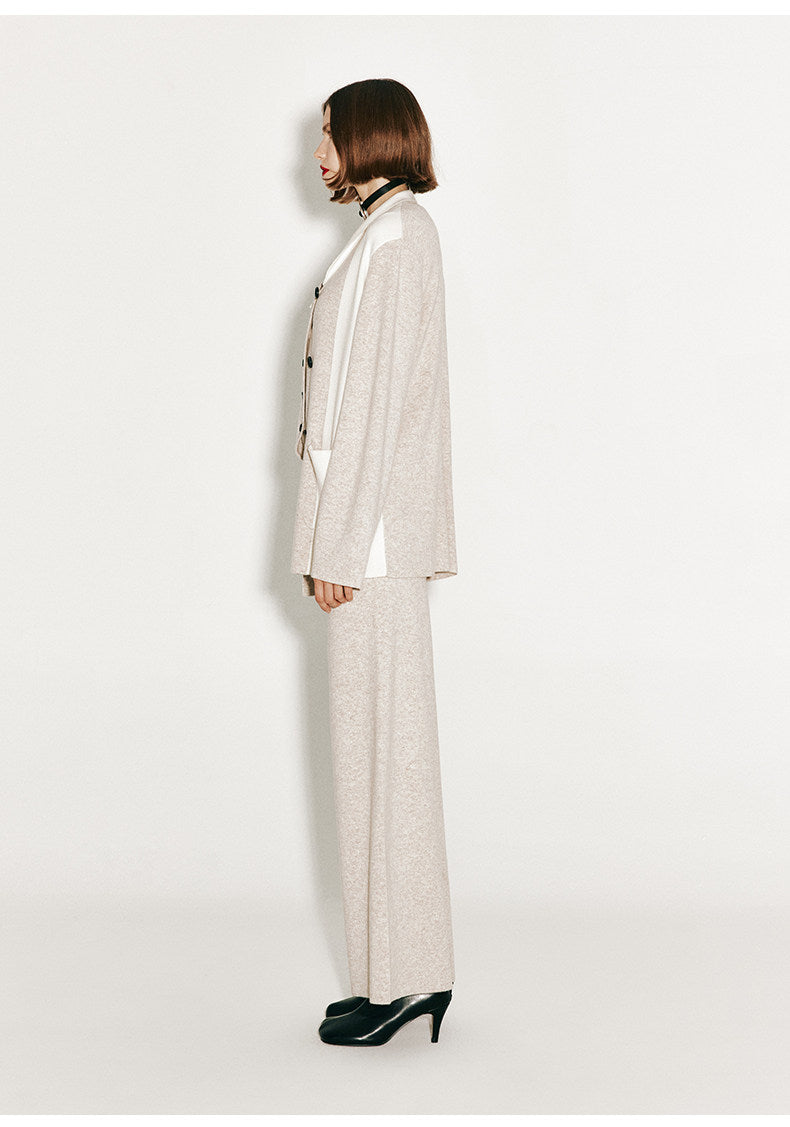 ATELIER MISS LU Fall/Winter Contrast Cashmere and Wool Blend Vest - CHERRY