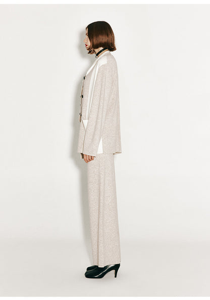 ATELIER MISS LU Fall/Winter Contrast Cashmere and Wool Blend Vest - CHERRY