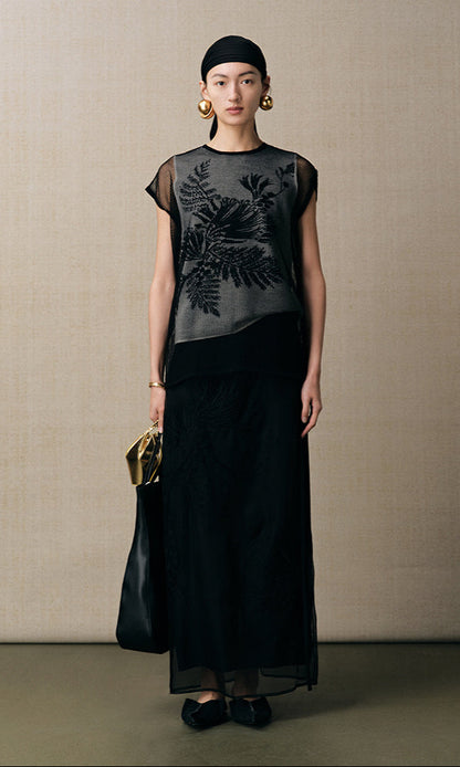 ZHUCHONGYUN organza curved lined silk straight skirt-FAB.