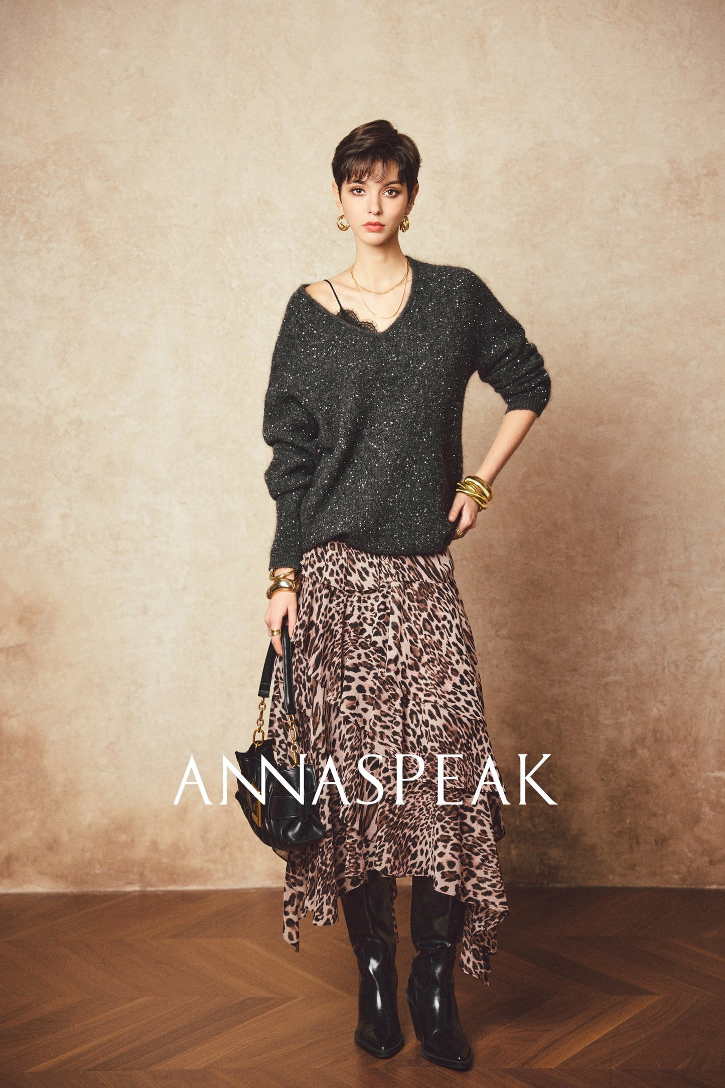 ANNASPEAK "Wilderness" layered leopard print flowing chiffon skirt-DIOR.