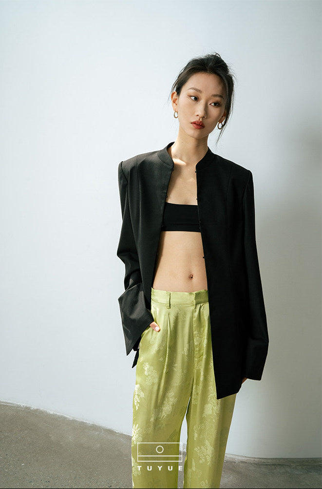 TUYUE Black Stand Collar Wide Sleeve Slim Casual Suit - VERONICA.