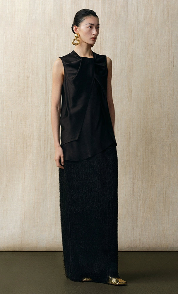 ZHUCHONGYUN elegant twisted tassel black straight long skirt-FOCKS.