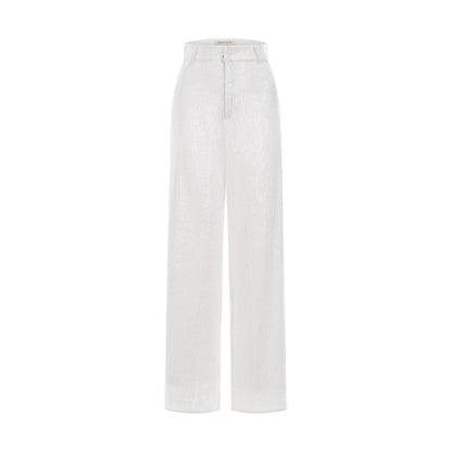 Wardrobes by Chen White sequin Strap Lace Loose Top High Waist Straight Pant-Lacey