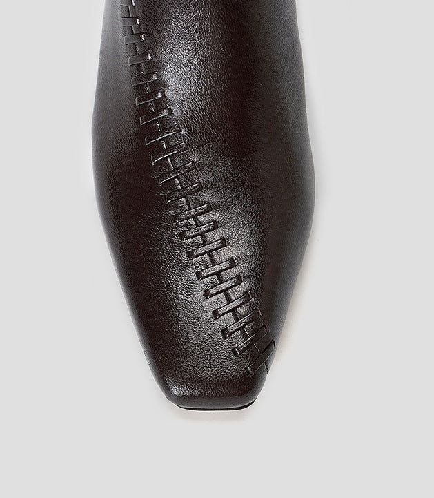 COMME MOI Lu Yan Designer New Women's Vintage Brown Plain Knitted Kitten Root Boots - PAMP.