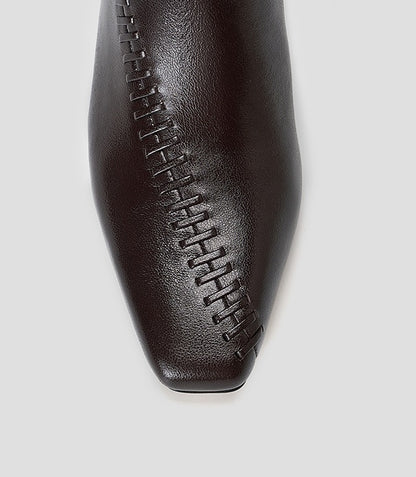 COMME MOI Lu Yan Designer New Women's Vintage Brown Plain Knitted Kitten Root Boots - PAMP.