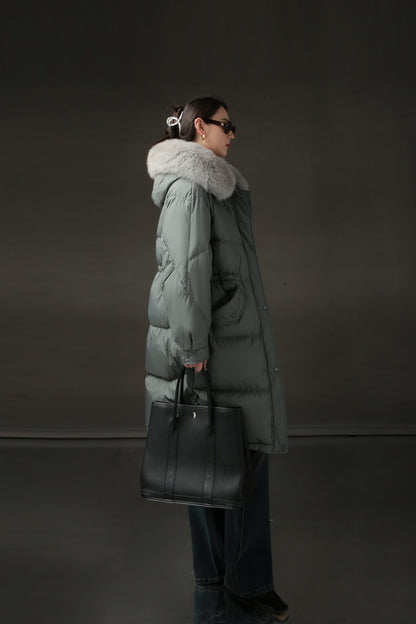 PIAOIN Korean Edition Casual Long Down Thickened Hooded Coat Versatile Jacket-TIA
