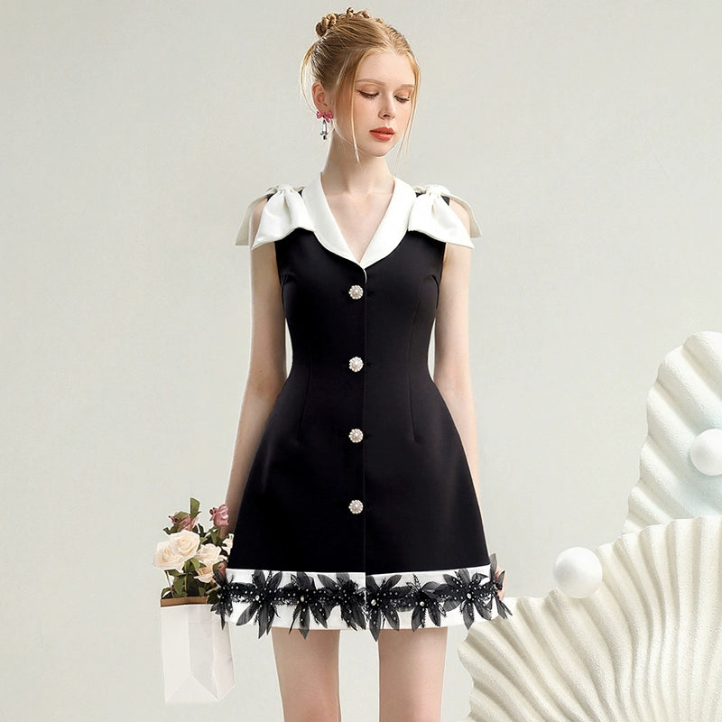CHECOCRE Stubble black and white temperament women's suit vest dress - TEDE.