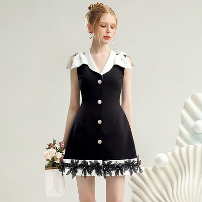 CHECOCRE Stubble black and white temperament women's suit vest dress - TEDE.