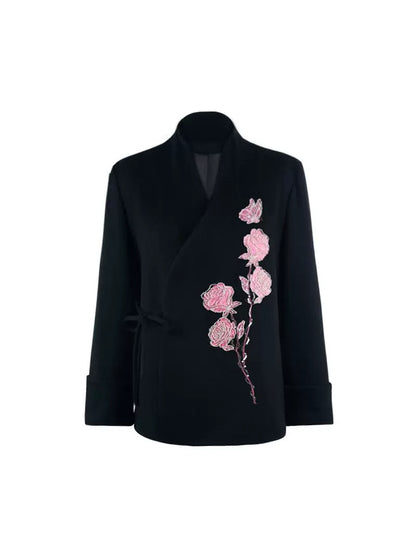 HECO Rose Tweed black apricot long sleeve lace up Jacket Women - less.