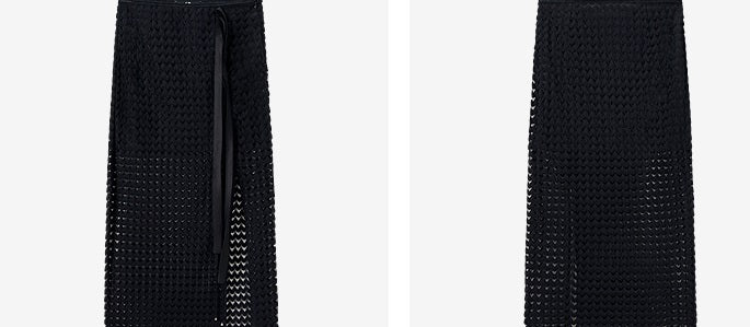 COMME MOI  women's black cut-out side slit straight skirt - DELIAH.