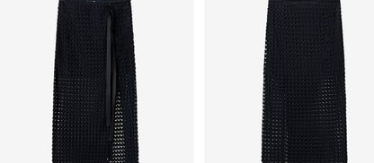 COMME MOI  women's black cut-out side slit straight skirt - DELIAH.