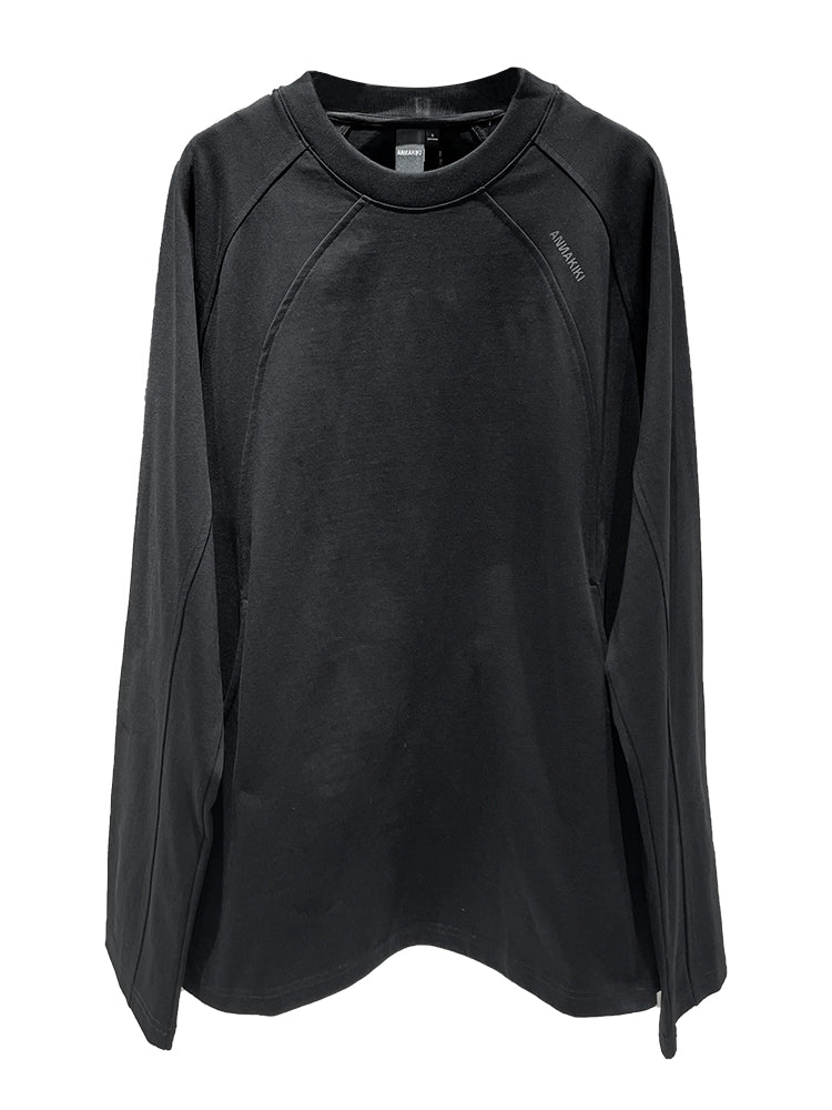 ANNAKIKI Black Structure Stitched Loose Long Sleeve Top-MUNI