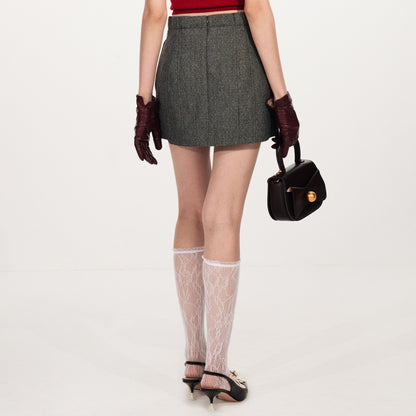 FAME Three-Dimensional Bow Flower Beaded Box-Type Wide Short Skirt - AIDEN.